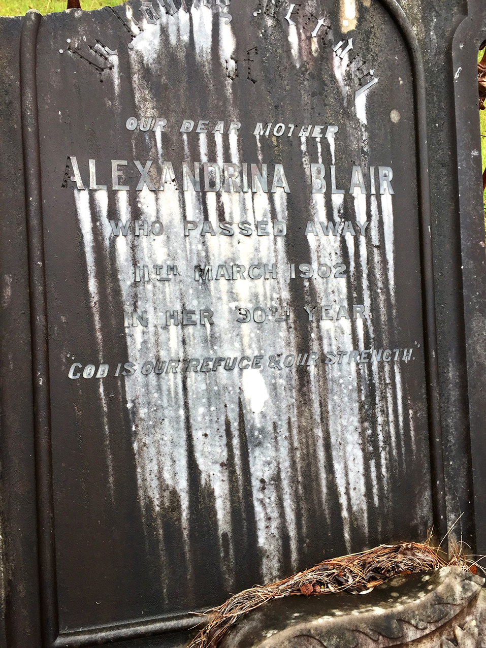 Photo of headstones/Alexandrina Blair d1902 hdstn Rollands Plains Cem